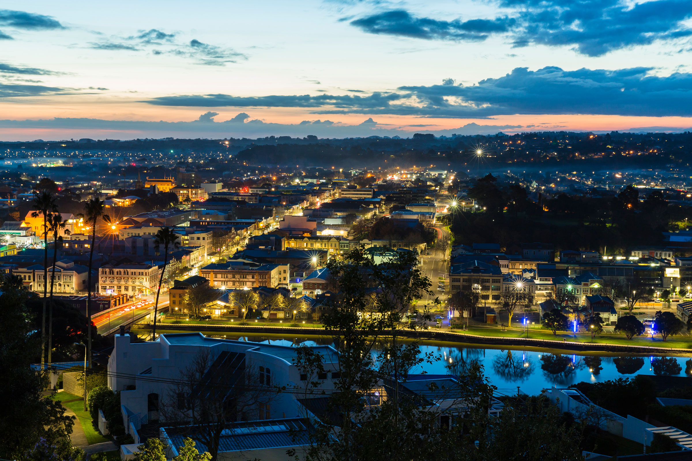 Whanganui city at sunset